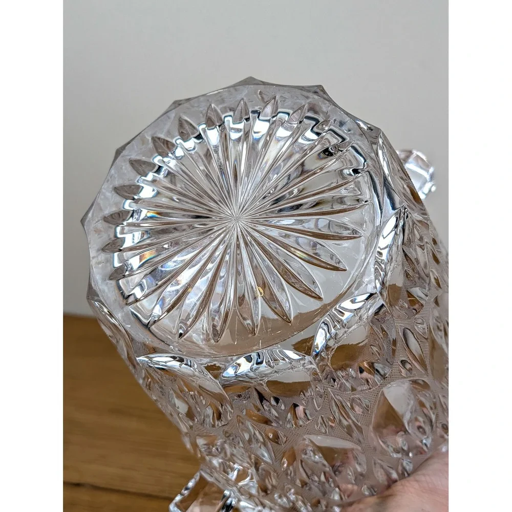 Vintage Heavy Lead Crystal Ice Bucket Diamond Thumbprint Cut Glass 9